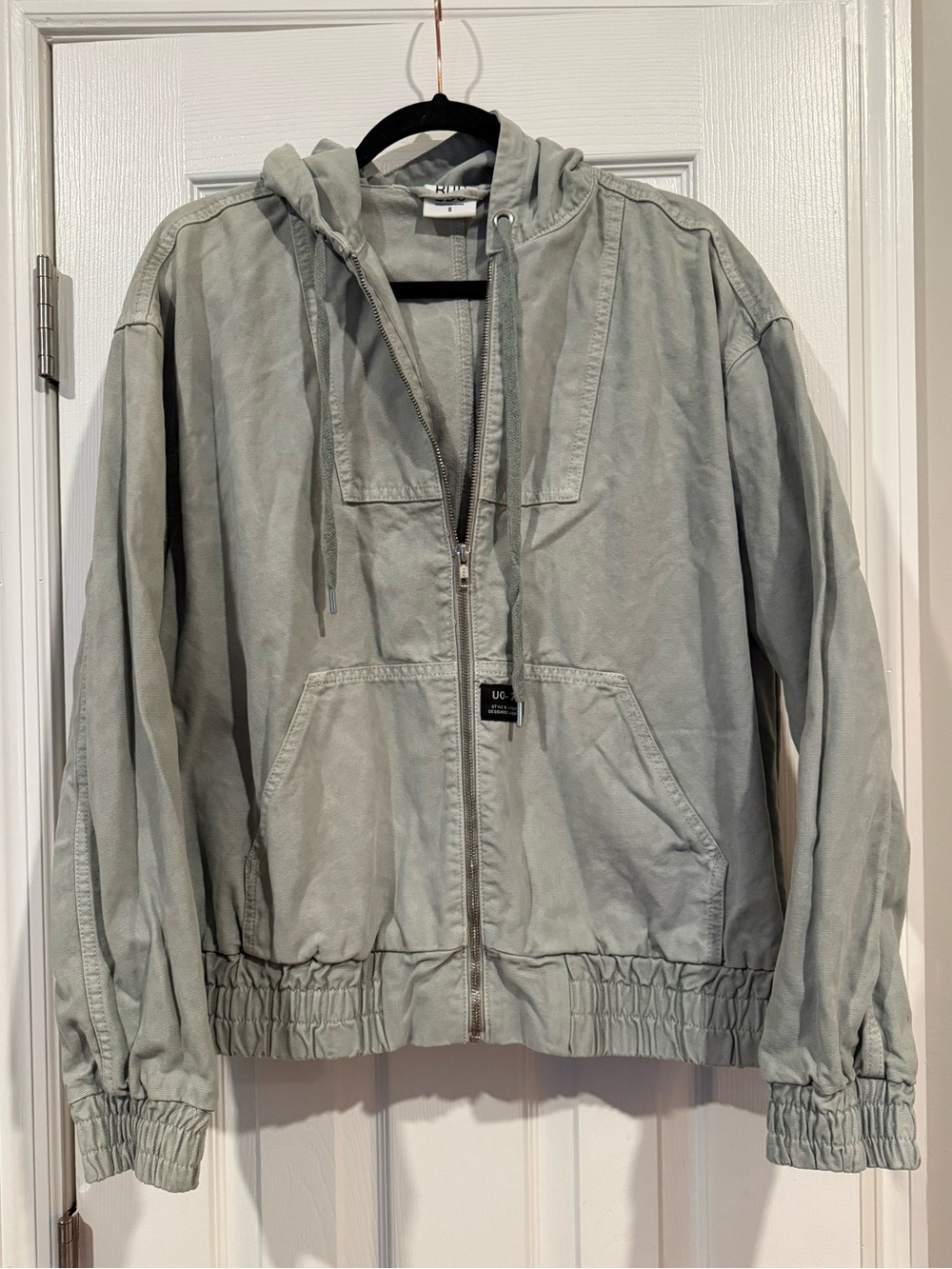 BDG Urban Outfitters Sage Green Hooded Bomber Canvas Jacket Size Small